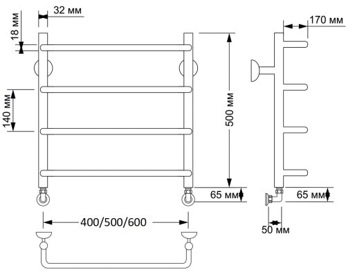 Полотенцесушитель латунный Secado Мерида 1 40х50, водяной, бронза