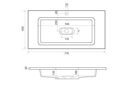 Раковина для ванной Uperwood Modul 77х45х12 см, белая глянцевая
