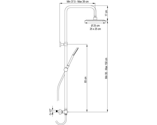 Душевая система AQG Alpha, cо смесителем и верхним душем матовое золото
