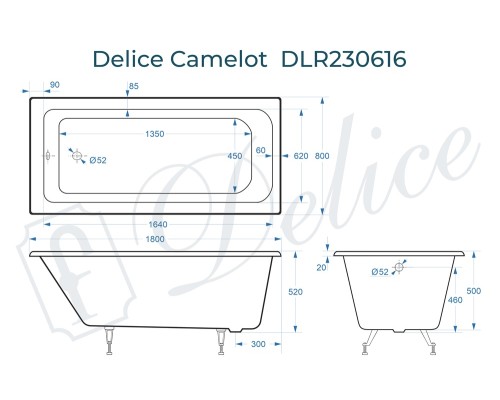 Ванна чугунная Delice Camelot 180х80