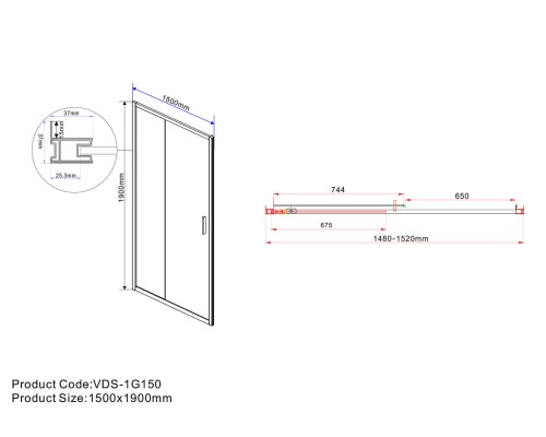 Душевая дверь Vincea Garda VDS-1G150CLB 1500 черный стекло прозрачное