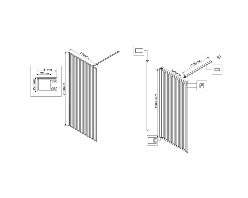 Душевая перегородка Vincea Walk-In VSW-1HP70FLBG, 70x200, браш золото, стекло рифленое