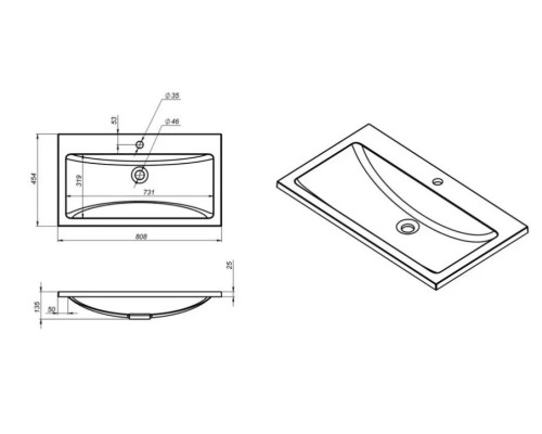 Раковина для ванной Uperwood Self 80х45х13,5 см, белая глянцевая