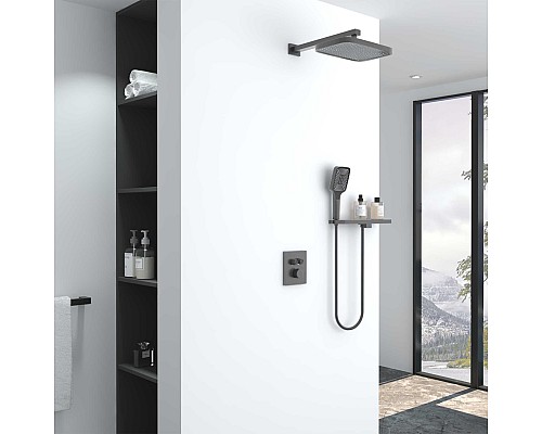 Душевой комплект Vincea VSFW-321MT1RGM встраиваемый, термостат, 2 режима, вороненая сталь