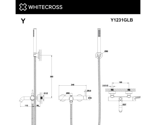 Смеситель для ванны с душевым комплектом WHITECROSS Y Y1231GLB брашированное золото