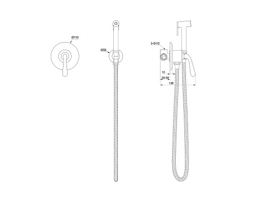 Смеситель с гигиеническим душем встраиваемый Wonzon&Woghand, Темный графит