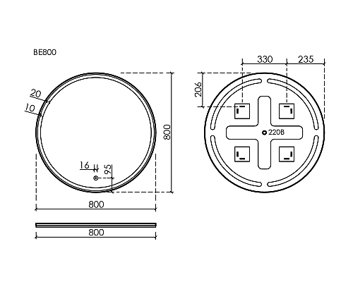 Зеркало для ванной комнаты Sancos Bella D800 c подсветкой, BE800