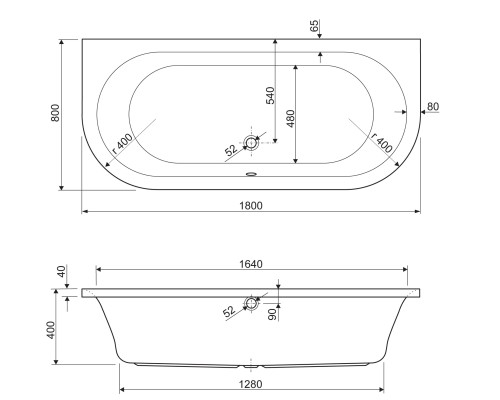 Акриловая ванна Cezares Metauro 180x80 без гидромассажа
