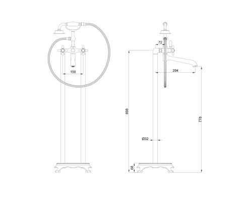 Смеситель для ванны напольного монтажа Wonzon&Woghand, Хром