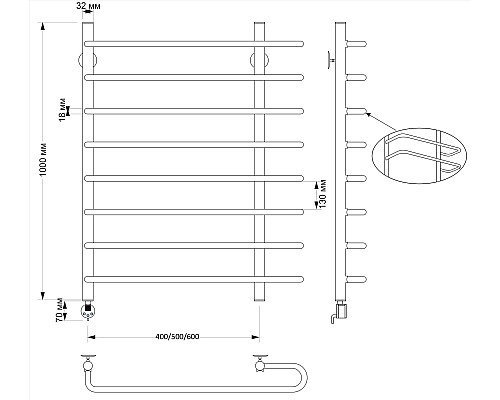 Полотенцесушитель латунный Secado Венеция 2 60х100, электрический L, бронза
