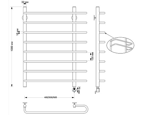 Полотенцесушитель латунный Secado Венеция 2 60х100, электрический L, бронза