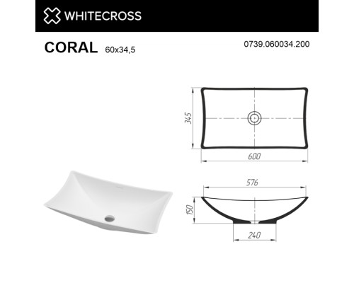 Раковина накладная Whitecross Coral белый матовый