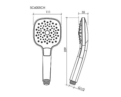 Душевая лейка Sancos Magic, кнопочное управление, 11x11, 3 режима, хром/белый, SC6005CH