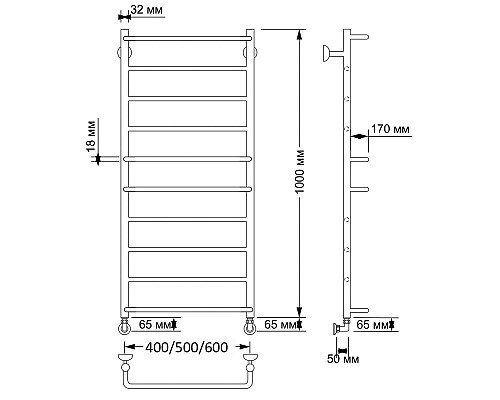 Полотенцесушитель латунный Secado Верона 1 40х100, водяной, бронза
