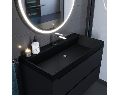 Раковина для ванной кварцевая Uperwood Classic Quartz 100х45х15 см, черная матовая, космос