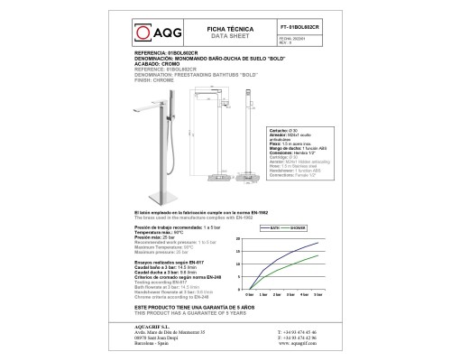 Однорычажный напольный смеситель для ванны AQG Bold, с дивертером, хром