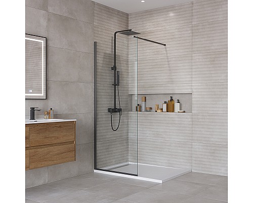 Душевая перегородка BelBagno Kraft 70 KRAFT-L-1-70-C-NERO профиль Черный матовый стекло прозрачное