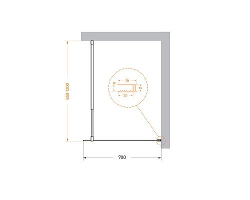 Душевая перегородка BelBagno Kraft 70 KRAFT-L-1-70-C-NERO профиль Черный матовый стекло прозрачное