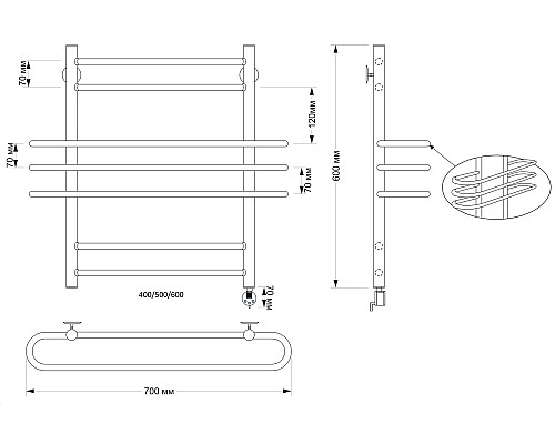 Полотенцесушитель латунный Secado Палермо 40х60, электрический R, бронза
