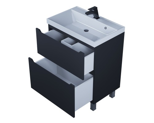 Тумба под раковину 70 см, Uperwood Tanos, напольная, черная, 2 ящика