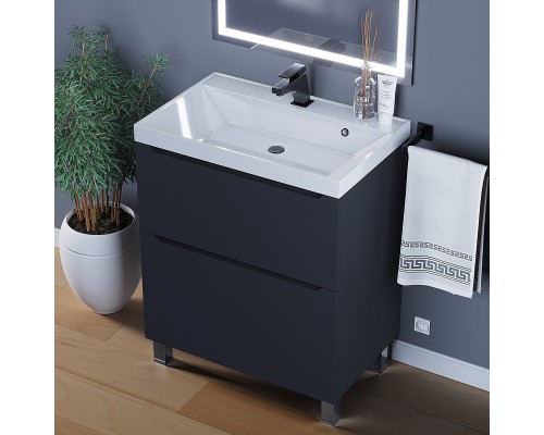 Тумба под раковину 70 см, Uperwood Tanos, напольная, черная, 2 ящика