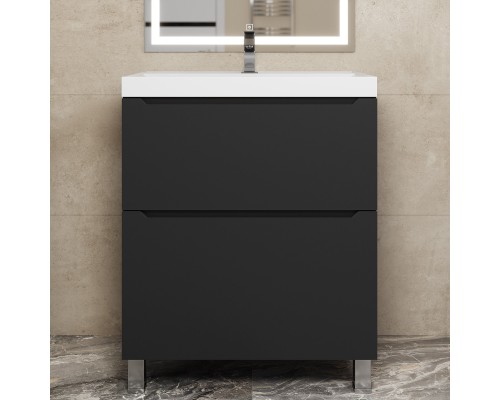 Тумба под раковину 70 см, Uperwood Tanos, напольная, черная, 2 ящика