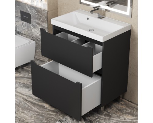 Тумба под раковину 70 см, Uperwood Tanos, напольная, черная, 2 ящика