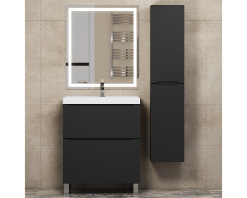 Тумба под раковину 70 см, Uperwood Tanos, напольная, черная, 2 ящика