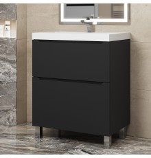 Тумба под раковину 70 см, Uperwood Tanos, напольная, черная, 2 ящика
