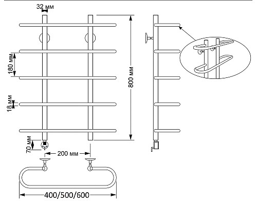 Полотенцесушитель латунный Secado Венеция 60х80х20, электрический L, бронза