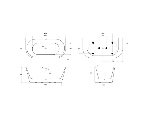 Акриловая ванна BelBagno 150x75 BB710-1500-750 без гидромассажа Акриловая ванна BelBagno 150x75 BB710-1500-750 без гидромассажа