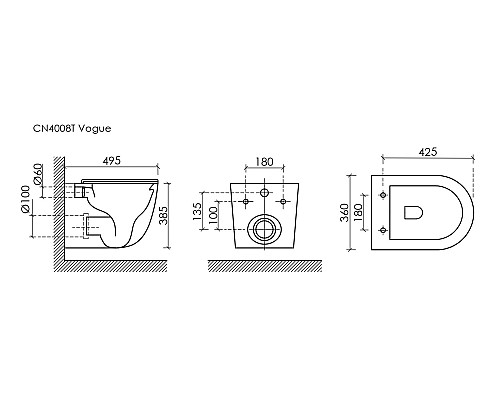 Подвесной унитаз Ceramicanova Vogue безободковый, смыв торнадо