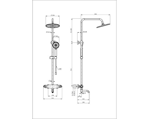 Душевая система с термостатом Wonzon&Woghand, Брашированное золото