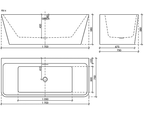 Акриловая ванна Sancos Square 170x75 FB14 без гидромассажа