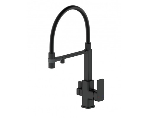 Смеситель для кухни с гибким изливом и подключением фильтра Wonzon&Woghand, Черный матовый