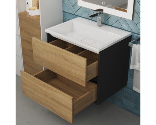 Тумба с раковиной подвесная Uperwood Barsa 60х45х57 см, черная/дуб сонома