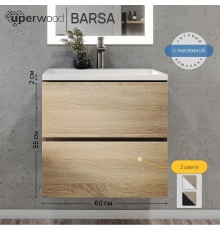 Тумба с раковиной подвесная Uperwood Barsa 60х45х57 см, черная/дуб сонома