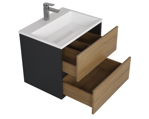 Тумба с раковиной подвесная Uperwood Barsa 60х45х57 см, черная/дуб сонома