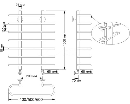 Полотенцесушитель латунный Secado Венеция 40х100х20, водяной, бронза