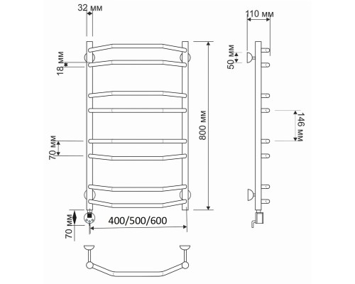 Полотенцесушитель латунный Secado Агата 4 50х80, электрический R, бронза
