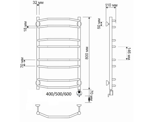 Полотенцесушитель латунный Secado Агата 4 50х80, электрический R, бронза