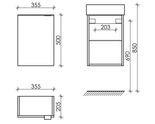 Тумба под раковину SANCOS Mini 355х205х500, 1 полка, дуб чарльстон