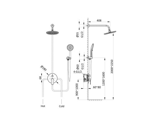 Душевой комплект Vincea Desire VSFW-1D1GM, встраиваемый, 2 режима, вороненая сталь