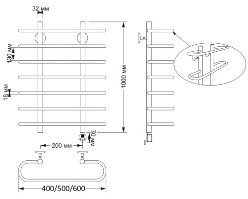 Полотенцесушитель латунный Secado Венеция 60х100х20, электрический R, бронза