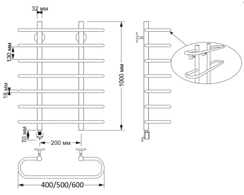 Полотенцесушитель латунный Secado Венеция 60х100х20, электрический R, бронза