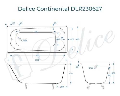 Ванна чугунная Delice Continental 180х80