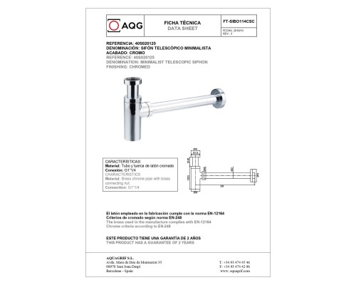 Круглый сифон AQG MINIMALISTA 1”1/4 из латуни, хром