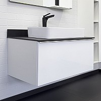Тумба с раковиной Comforty Милан-90 белая со столешницей Калакатта Блэк Comforty 78189