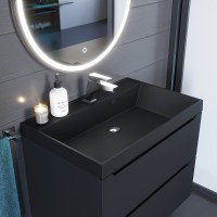 Раковина для ванной кварцевая Uperwood Classic Quartz 70х45х15 см, черная матовая, уголь