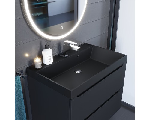 Раковина для ванной кварцевая Uperwood Classic Quartz 70х45х15 см, черная матовая, уголь